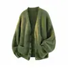 Tejidos de otoño e invierno, estilo relajado y casual, estilo retro de Hong Kong, abrigo casual, cárdigan, tacto similar al de un suéter, verde