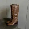 Botas de Moda com Salto Alto de 6cm, Botas de Equitação Quadradas Polidas para Mulheres, Estilo Outono e Inverno, Couro Bovino de Primeira Camada, Salto Grosso, Botas de Cano Alto, Botas de Ajuste Justo