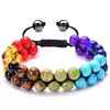 Item popular transfronteiriço: Pulseira Dupla Camada Tecida à Mão Ajustável com Pedra Olho de Tigre 8mm, Pedra de Vesícula Negra e Ametista