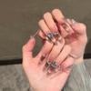 Uñas Portátiles Puras Hechas a Mano, de Gama Alta, Deslumbrantes Hielo-Transparente Ojo de Gato Diamantes Triturados, Lujo Ligero, Puro Deseo, Manicura Dulce y Fresca, Uñas Postizas Removibles