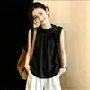 Top regata franzido estilo francês com amarração para mulheres, plus size de verão, suave e elegante, top casual emagrecedor e versátil