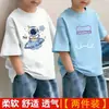 Camiseta de Manga Curta para Meninos 2026 Novo Estilo Crianças Médias e Grandes Verão Estilo Leve Roupas de Verão para Meninos Manga Meia Top Infantil Algodão Puro Camiseta da Moda