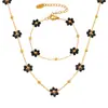 Retro Nicho Elegante Estilo Británico Simple Versátil Joyería Piedra Natural Cuentas Forma de Flor Set de Joyería de Acero de Titanio