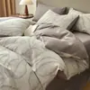 Juego de Cuatro Piezas Jacquard de Algodón Puro Grado A Materno e Infantil, Estilo Muji, para Dormir sin Ropa, Incluye Sábana Plana, Funda de Edredón y Sábana Ajustable para Uso en Cama