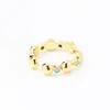 Anillo Retro Estilo Francés Europeo y Americano Dorado Cepillado, Anillo de Zirconita Azul de Lujo Ligero de Moda para Mujer