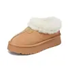 Botas de Nieve de Color Sólido con Forro de Polar Warley Winter para Mujer, Zapatos de Algodón Peludos Color Camello Vintage, Botas Cálidas para Mujer sin Cordones