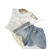 Traje de Verano para Niñas 2025 Nuevo Moda de Verano para Mujer Chaleco Shorts de Mezclilla Conjunto de Dos Piezas Vestido de Verano para Niños