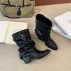 Botines de tacón grueso estilo coreano Western vaquero para mujer, nueva colección otoño 2026, botas de moda retro y elegantes