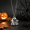 Popular na Europa e América: Conjunto de Brincos e Colar de Fantasma Fofo Preto, Branco e Cinza para Halloween, Conjunto de Corrente para Clavícula de Fantasma 3D