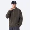 Cardigã Estilo Americano Tricô Grosso Trançado Gola Henley Suéter Masculino Outono Inverno 2026 Novo Toque de Luxo Manga Longa Pulôver Tricô