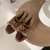 Zapatos Pequeños de Cuero Retro Plus de Terciopelo con Boca Profunda para Mujer 2026 Otoño/Invierno Nuevos Zapatos Peludos Mocasines Planos Zapatos Cálidos de Algodón