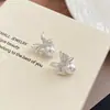Pendientes de Perlas con Lazo de Aguja Plateada para Mujer, Diseño de Nicho, Pendientes Retro Simples, Elegantes y Versátiles, Pendientes de Gama Alta