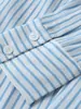 Camisa de Verano 2026 Rayas Azul Suave y Blanco con Adornos Metálicos, Cuello de Solapa, Mangas Largas, Nueva Elegante Camisa para Viajar al Trabajo