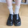 Calcetines de encaje de organza blanco crema con lazo de encaje apilados Lolita huecos para niñas JK