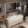 Baño Combinación de Gabinete de Baño Estilo Crema Pizarra Cerámica Lavabo Integrado de Termocurvado Inodoro Lavado