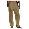 Calças de Linho Masculinas Europeias e Americanas 2022 Yoga Praia Soltas Casuais de Verão Cintura com Cordão Calças Soltas com Bolso com Aba Calças