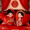 Par de muñecas de decoración de cama antigua estilo chino, cojines de boda lindos de felpa estampada, cojines para cabecera de dormitorio de boda