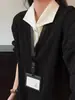 Sudadera de cuello en V con estampado de trigo estilo americano de color albaricoque para hombre, adecuada para primavera y otoño, con diseño de dos piezas simulado, camiseta de manga larga de peso pesado y una camiseta interior tipo POLO