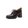 Zapatos de mujer de cuero poco profundos con tacón grueso de piel de oveja de capa superior, nuevo modelo de otoño, piel genuina por dentro y por fuera, zapatos de cordones de punta cuadrada y tacón alto