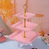 Prato de Frutas de Plástico com Três Camadas Suporte para Sobremesas Bandeja de Frutas Multicamadas Suporte para Bolos Rack para Lanches Festa de Casamento Bandeja de Doces Utensílios de Mesa
