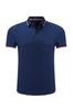 Camisa polo para publicidade de negócios de grupo, impressão bordada, imitação de seda de amoreira, com contas, manga curta azul, gola lapela