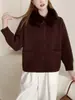 Cárdigan de Lana de Punto Doble Cara con Cuello de Piel Estilo Europeo 2026 Otoño/Invierno Nuevo Suéter Abrigo Pequeño Estilo Chanel con Bolsillo y Cremallera para Mujer