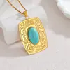Colar de Turquesa da Moda em Ouro 18K Popular da Amazon, Corrente Elegante de Suéter de Nicho Estilo Antigo, Luxo Acessível e Sensação de Alto Padrão