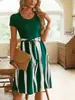 2026 Amazon Tume Tendencia de Moda Color Block Vestido Sencillo de Cinturón para Viajes Diarios Mujer Transfronterizo Ama