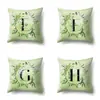 Funda de almohada de poliéster decoración de coche hojas verdes frescas 26 letras inglesas impresas funda de cojín QTB38