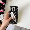 Funda para Teléfono Móvil 16Promax con Soporte de Cachorro de Lunares Negros Casual Adecuada para 15Pro Marco Negro Carcasa Dura 14Promax