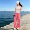 Conjunto Esportivo Casual Rosa Suave para Mulheres, Novo Estilo de Verão, Conjunto de Duas Peças Elegante e Rejuvenescedor com Camiseta de Manga Curta e Calça Pantalona
