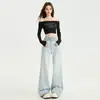 26 Nuevas Llegadas de Otoño: Jeans Elásticos de Cintura Alta con Doble Botón, Pierna Ancha, Largo hasta el Suelo para Mujer, Corte Holgado, Favorecedores de la Figura y con Caída. Dropshipping Disponible