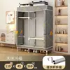 Guarda-roupa simples para uso doméstico no quarto, guarda-roupa de tecido montável com estrutura totalmente em aço, espessado e reforçado, adequado para armazenamento em moradias alugadas