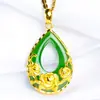 Colgante de Flor de Jaspe Dorado Latón Gota de Agua Floreciendo Riqueza Collar de Rosa Tendencia Nacional Dorado Latón Regalo para Mamá