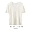 Camiseta de punto de manga corta con cuello en V, estilo nuevo de verano 2026, para mujer, color liso, suéter básico, top de manga corta para damas