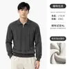 Estilo Old Money Textura de Raya Vertical Simple Cuello Chal Suéter de Punto para Hombre Media Cremallera Uso Diario Casual Manga Larga Camisa Polo para Hombre