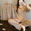 Pijama de Tela Arrugada Estilo Artístico Vintage para Mujer Verano Nuevo Floral Rosa Ropa de Casa Cómoda Conjunto de Tres Piezas Manga Corta Venta al por Mayor