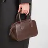 Bolso Boston de Cuero de Vaca de Primera Capa Curtido Vegetal para Mujer, Bolso de Cuero Genuino Vintage Tipo Bowling, Bolso de Mano para Viajes Diarios, Bolso Cruzado para Hombro