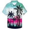Camisa de Manga Corta de Verano con Estampado Digital 3D Transfronterizo de Playa Hawaiana con Hojas de Coco Cuello Solapa Ropa para Niños Pequeños y Medianos