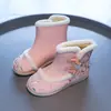 Terciopelo de Invierno Estilo Étnico para Mujer Niñas Zapatos de Tela del Viejo Pekín Zapatos de Algodón Botas Bordadas Hanfu Botas de Tobillo para la Nieve