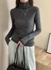 Camiseta Base de Punto de Lana Merino 100% Ultrafina 26 Otoño Nuevo Estilo Coreano Color Sólido Cuello Alto Manga Larga para Mujer