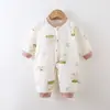 Macacão Acolchoado Fino de Algodão para Bebê 40g Outono/Inverno Manga Longa 100% Algodão Sem Costura Classe A Justo Espessado Quente Body Macacão de Engatinhar