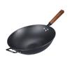 Olla doméstica redonda de fondo redondo sin recubrimiento antiadherente, mango de madera, olla de hierro, olla de cocina para restaurante, wok sin hollín, venta al por mayor de fábrica