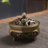 Quemador de incienso de cobre tallado de tres patas quemador de incienso de cobre puro quemador de incienso Zen antiguo para ceremonia del té quemador de incienso de sándalo quemador de incienso para el hogar interior