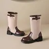 Botas de mujer de talla grande para otoño e invierno, botas de media caña con punta redonda de comercio exterior, suela gruesa, antideslizantes, con bloques de color, versátiles botas de montar de tacón medio