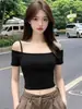 Camiseta de Verano Nuevo Estilo Hombros Descubiertos sin Tirantes Manga Corta para Mujer, Corte Ajustado, Un Hombro, Corta, Sexy, Crop Top, de Moda