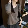 Suéter de lana para mujer, suéter con forro polar, suéter de punto liso de ajuste holgado para otoño e invierno, capa base, top de cachemira, estilo moderno, fabricante