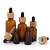 Frasco de Óleo Essencial com Anel de Madeira de Bambu em Estoque, Frasco de Vidro Marrom, 10ml, 20ml, 30ml, Tampa Conta-gotas Frasco para Fragrância, Perfume