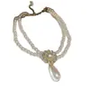 Collar de Perlas con Girasol Tachonado de Diamantes de Lujo Ligero Estilo Francés para Mujer, Cadena Versátil para Clavícula, Colgante de Moda y Sofisticado
