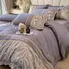 Conjunto de cama de luxo de quatro peças, 100% algodão escovado, grau A, para outono e inverno, com bordados de alta qualidade e capa de edredom e lençol de algodão puro, roupa de cama premium
